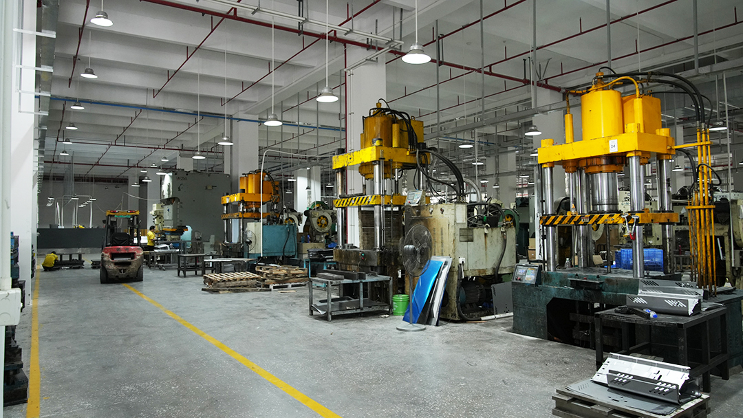 Modern kitchen appliance assembly hall with organized production lines