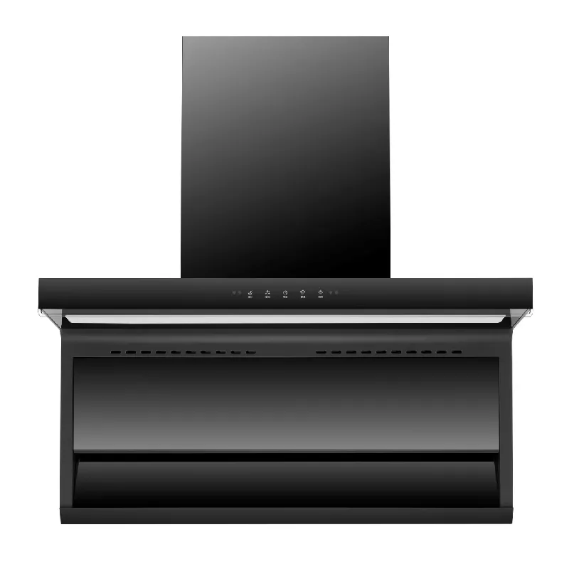 Smart Wall Mounted Kitchen Range Hood With Black Tempered Glass
