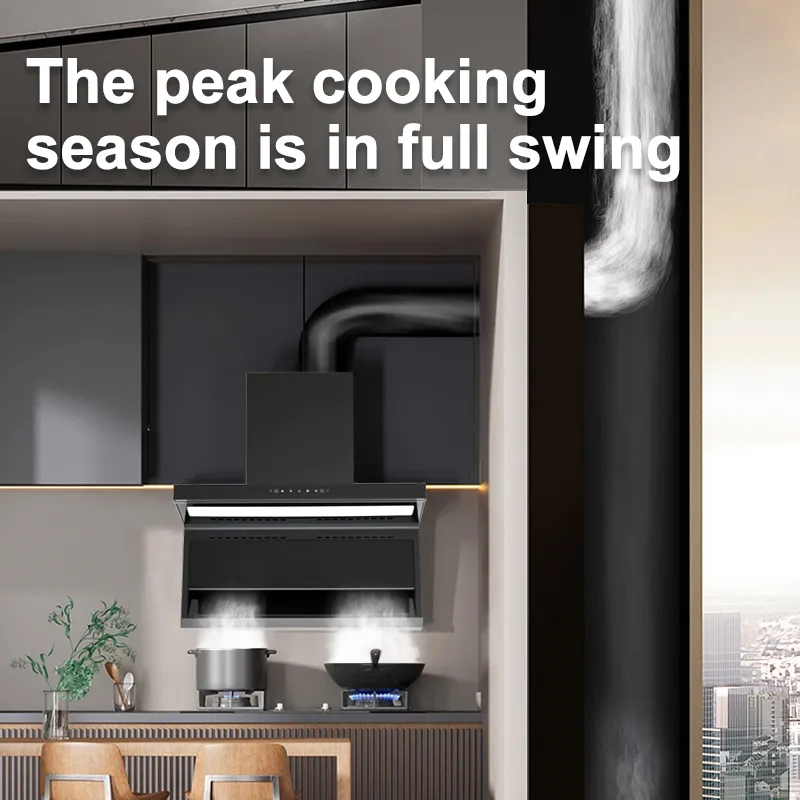 Smart Wall Mounted Kitchen Range Hood With Black Tempered Glass
