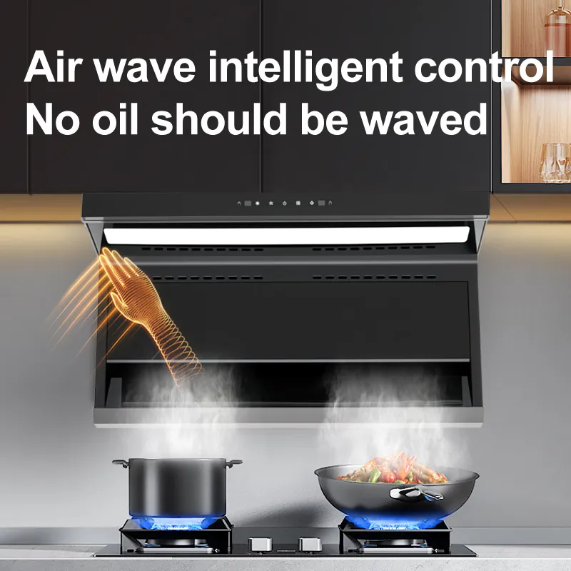 Smart Wall Mounted Kitchen Range Hood With Black Tempered Glass