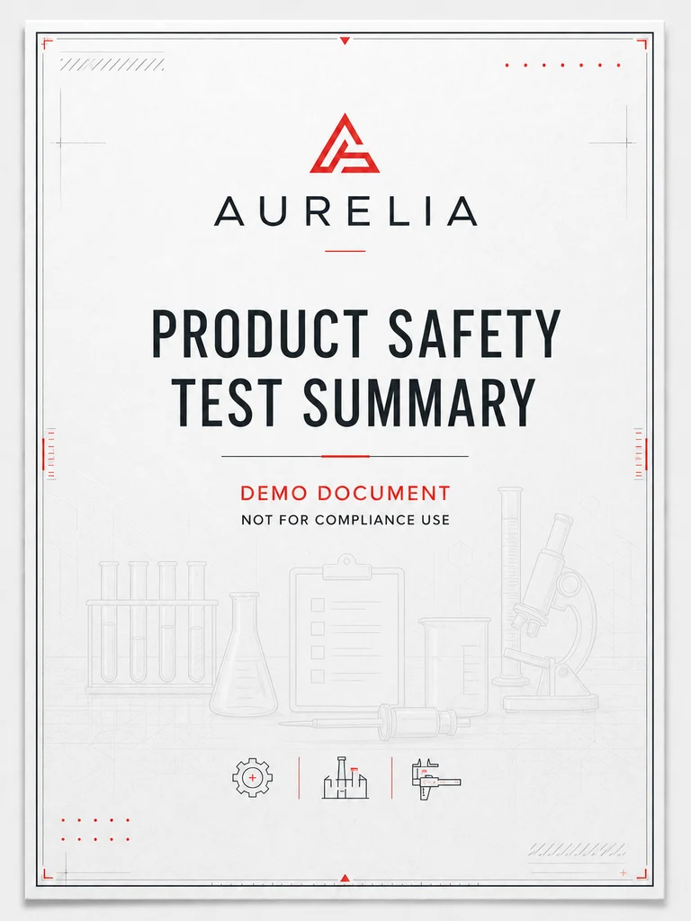 Demo product safety test summary, not for compliance use