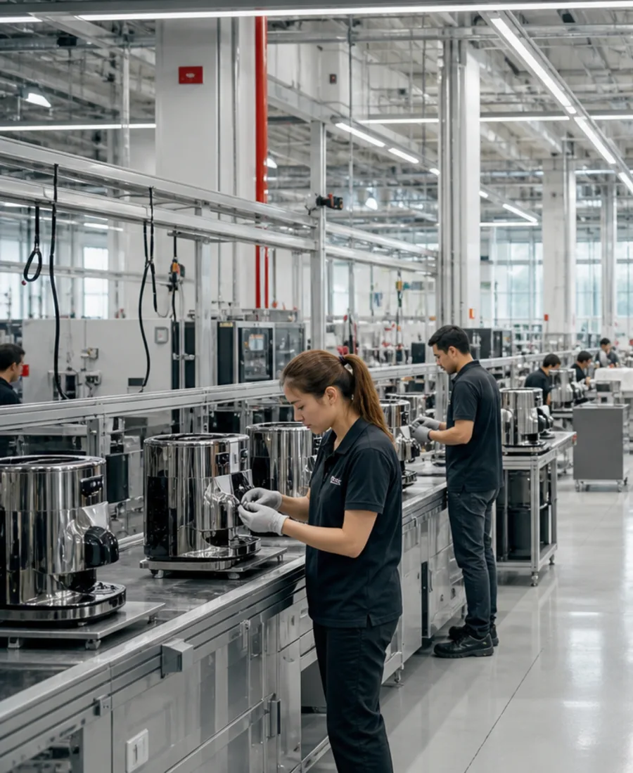 Detailed view of a modern appliance production line