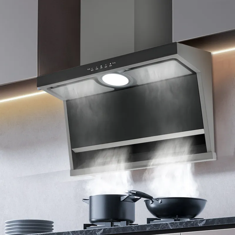 Wall Mounted Downdraft Range Hood With Glass Exhaust Chimney