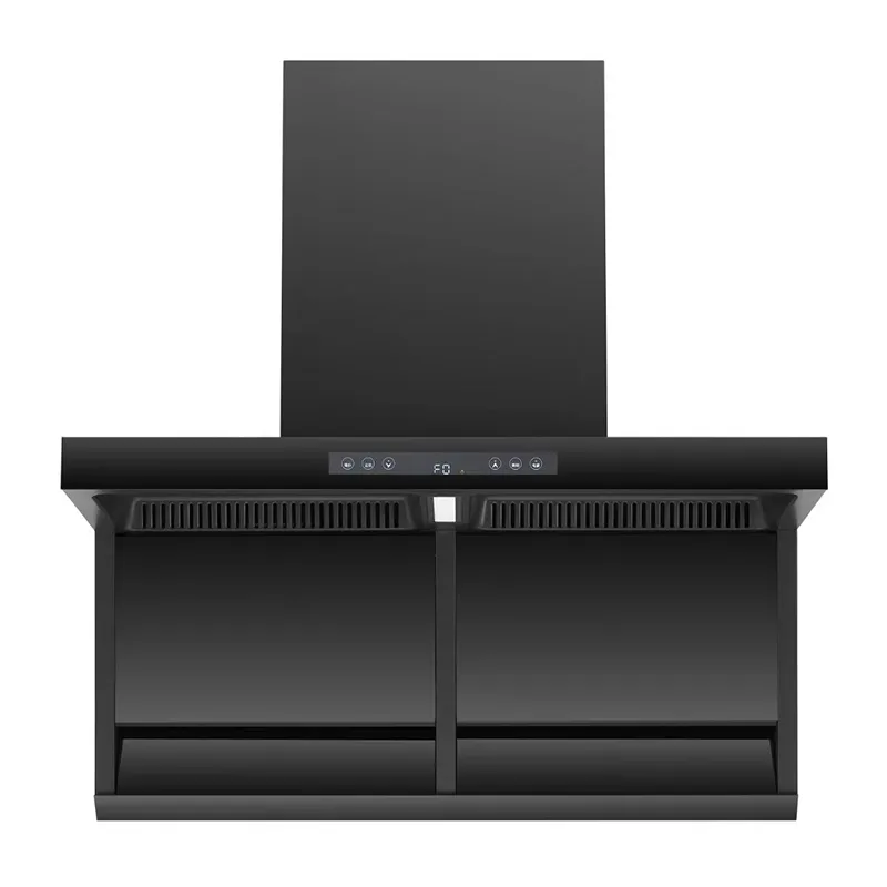 Black Tempered Glass Panel Range Hood With Led Light For Kitchen